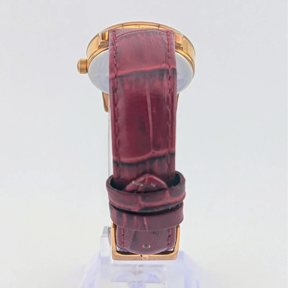 Titus Retrograde Multifunction Rose Gold Burgundy Leather Women's Watch 29mm